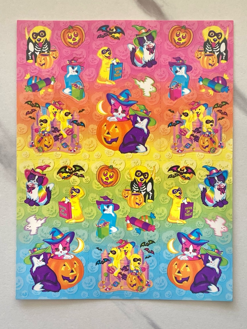 VTG Lisa Frank Halloween kittens and puppies complete sticker sheet